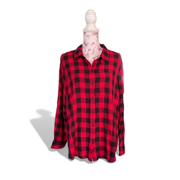 Calvin Klein Tops - Calvin Klien Women's Buffalo-Plaid Red Rolltab Shirt